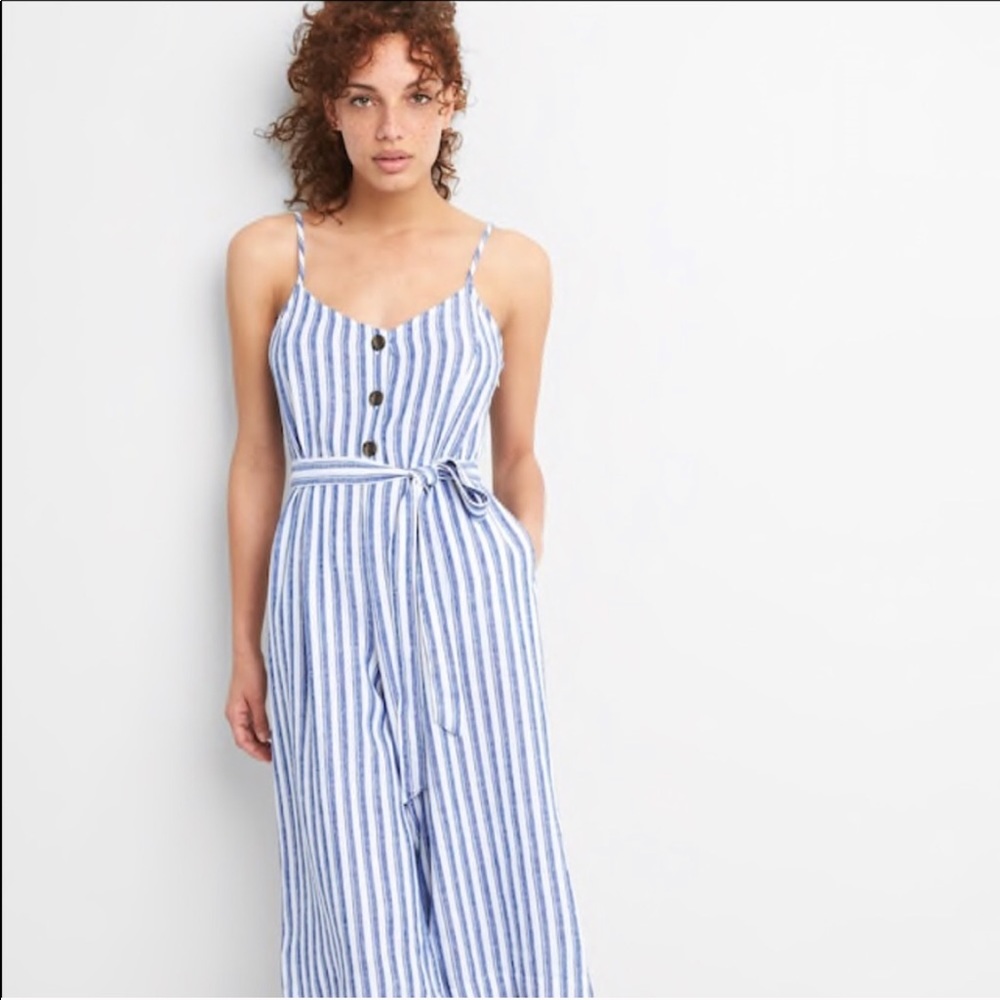 NWT GAP Striped Linen Cami Jumpsuit XL blue white summer y2k 2000s summer shirt